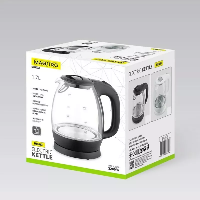 Maestro MR-063 bollitore nero 1,7 L 2200 W