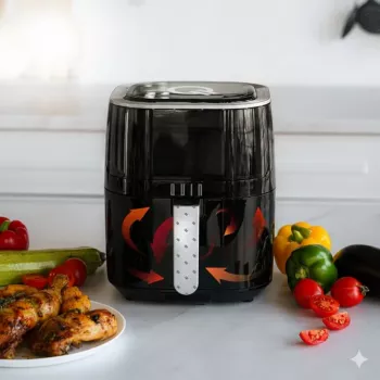 QUIN friggitrice ad aria calda digitale 4,5L, 1500W, 80-200°C, timer 60 min, 8 preimpostazioni, nera