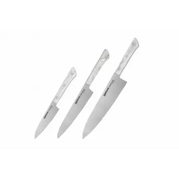 SAMURA Harakiri set di 3 coltelli da cucina con supporto in acrilico