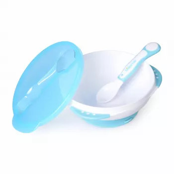 Kidsme set pappa per neonati con scodella a ventosa, coperchio e cucchiaio termico, acquamarina, 9+ mesi