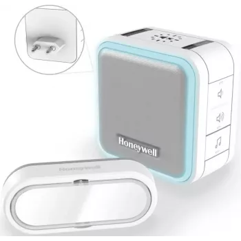 Honeywell DC515SP2L campanello senza fili con gong a spina e pulsante, portata 150 m, 6 melodie, bianco