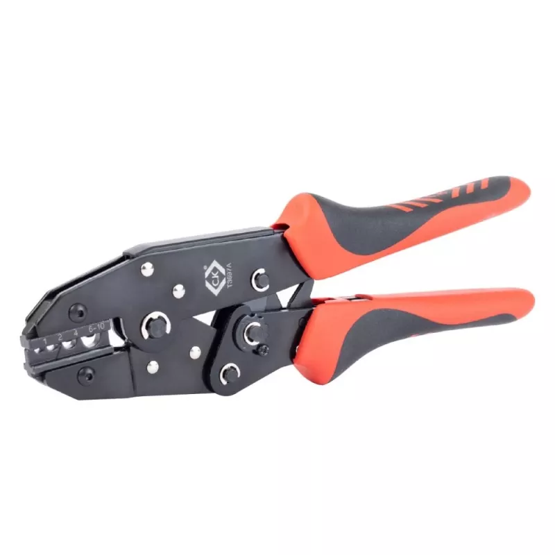 C.K Tools T3697A Pinza crimpatrice a cricchetto per capicorda non isolati 1-10 mm²