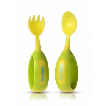 Kidsme 9853 LI set posate per neonati, cucchiaio e forchetta, lime, da 9 mesi