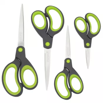 Rapesco set forbici Soft Grip, 4 pezzi, lame in acciaio inox, impugnature ergonomiche, 21cm/17cm/13cm/9cm, nero/grigio 1576