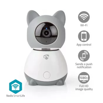 Nedis WIFICI30CGY telecamera di sorveglianza IP wireless per interni – 720p HD, visione notturna, audio bidirezionale