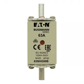 Eaton 63NHG00B Fusibile NH 63 A 500 V AC gG misura 00 con indicatore meccanico (confezione da 3)