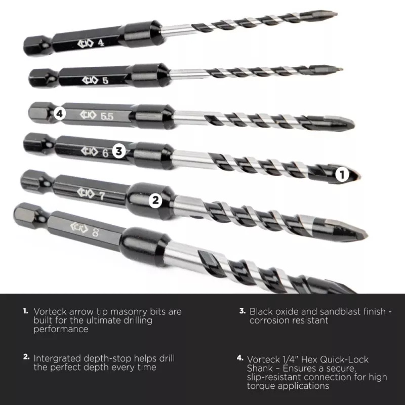 C.K Tools T3115 070 Punta per calcestruzzo 7 mm x 105 mm con attacco esagonale da 1/4