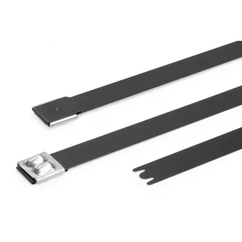 HellermannTyton MBT14XHFC-SS316/SP-BK Fascette in acciaio inox, chiusura a sfera, rivestimento in poliestere nero, 360 mm x 7,9 mm, stabilizzate ai raggi UV, 1 pz. 111-00299