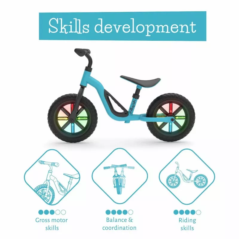 Chillafish Charlie 10 bici senza pedali, blu, con ruote luminose LED, per bambini da 18 mesi a 4 anni