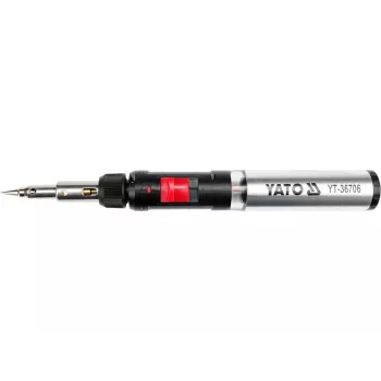 Yato YT-36706 Saldatore a gas 1300°C bruciatore a butano con soffiatore ad aria calda, nero/rosso/acciaio inox