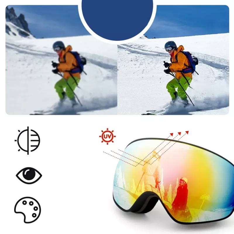 Rockbros SP284 maschera da sci bambino antiappannamento UV400 lente grigia specchio rosso nero
