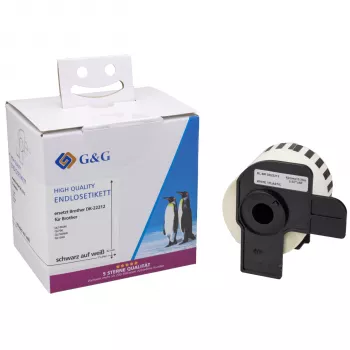 G&G rotolo etichette compatibile con Brother DK-22212 62 mm x 15,24 m film bianco permanente universale 15201