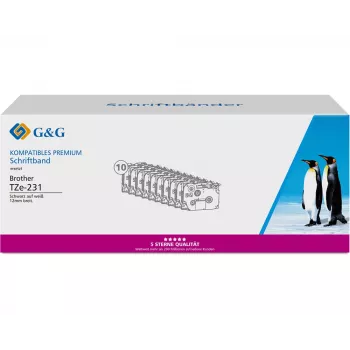 Cartuccia nastro per etichettatura compatibile G&G 20100 per Brother TZe-231, 12 mm, nero su bianco, confezione da 10