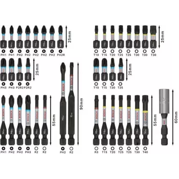 Set di 34 punte per trapano e avvitatore Bosch 2608521U79 con portapunte universale magnetico, valigetta X-Line