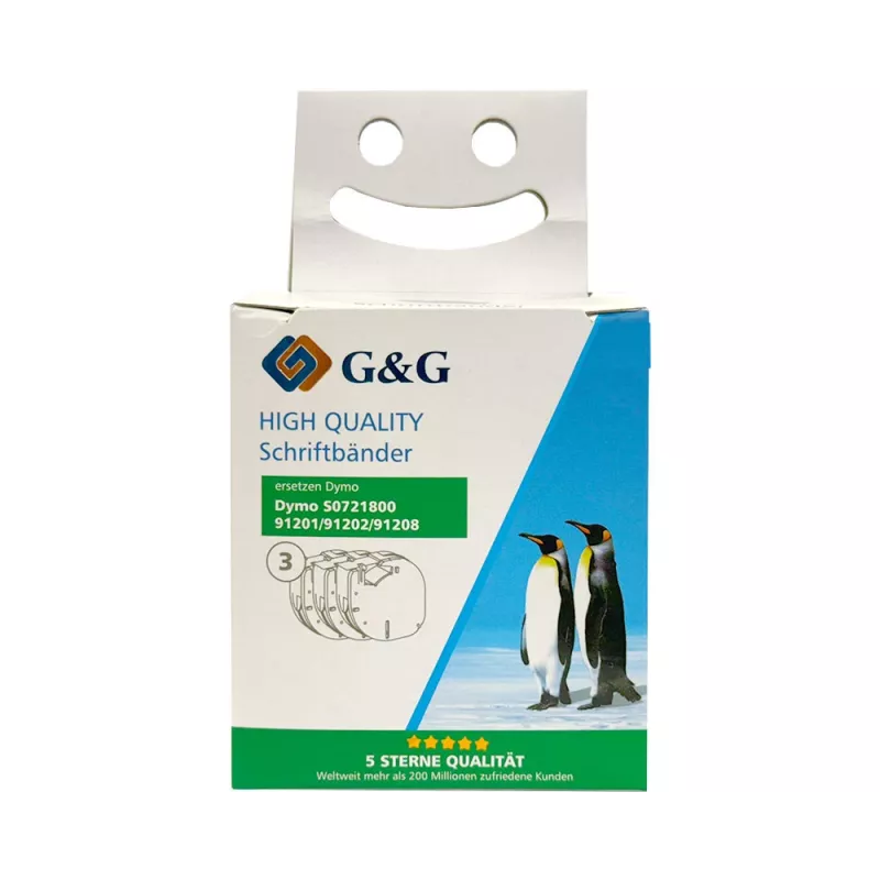 G&G TD-RL-D-91201/2/8-3P Set nastri per etichettatrice, 12 mm, confezione da 3 (bianco, giallo, argento su nero), compatibile con DYMO D1