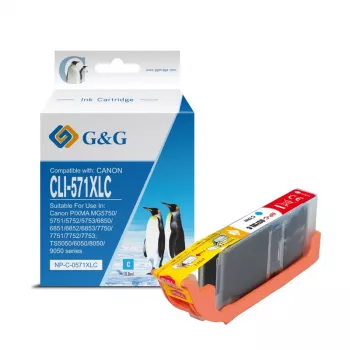 Cartuccia d'inchiostro ciano ad alto rendimento G&G compatibile con Canon CLI-571XLC / 0332C001 (13857)