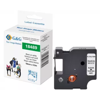 G&G Nastro per etichettatura in poliammide 19mm x 3,5m bianco/nero per Dymo Rhino RL-D-Ny-18489-BK/WT-19MM*3,5M