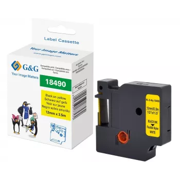 G&G Nastro per etichettatura in poliammide 12mm x 3,5m giallo/nero per Dymo Rhino RL-D-Ny-18490-BK/YE-12MM*3.5M