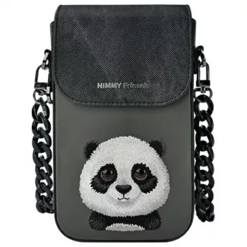Nimmy Big Eyed Pet 2.0 Panda Borsa a tracolla per cellulare - pelle PU nera