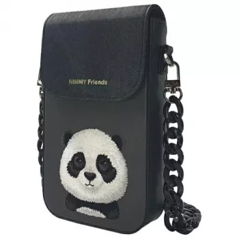 Nimmy Big Eyed Pet 2.0 Panda Borsa a tracolla per cellulare - pelle PU nera