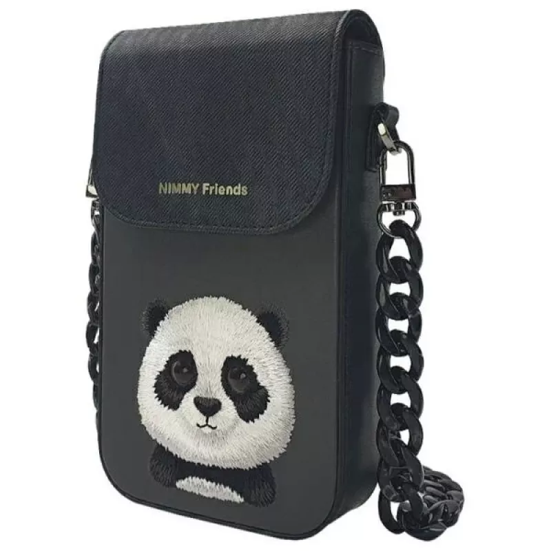 Nimmy Big Eyed Pet 2.0 Panda Borsa a tracolla per cellulare - pelle PU nera