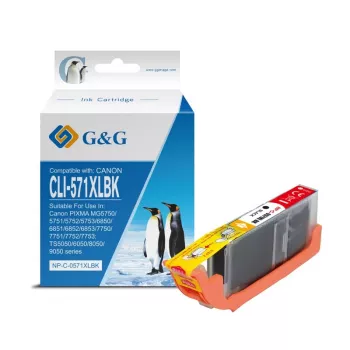 Cartuccia d'inchiostro per fotostampanti G&G compatibile Canon CLI-571XLBK in fotoblack ad alta capacità (13856)