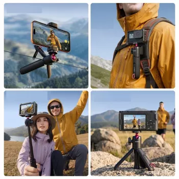 ULANZI MT-55 mini treppiede 4 in 1 selfie stick impugnatura clip per zaino con testa a sfera, vite 1/4