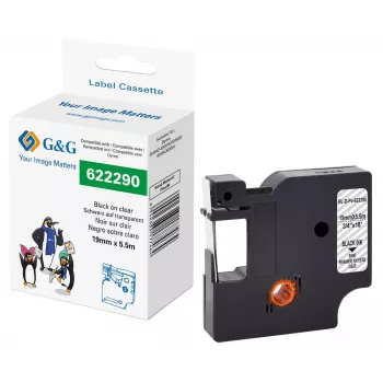 Cartuccia nastro etichettatrice in poliestere G&G trasparente 19 mm x 5,5 m stampa nera per Dymo Rhino RL-D-Po-622290-BK/CL-19MM*5.5M