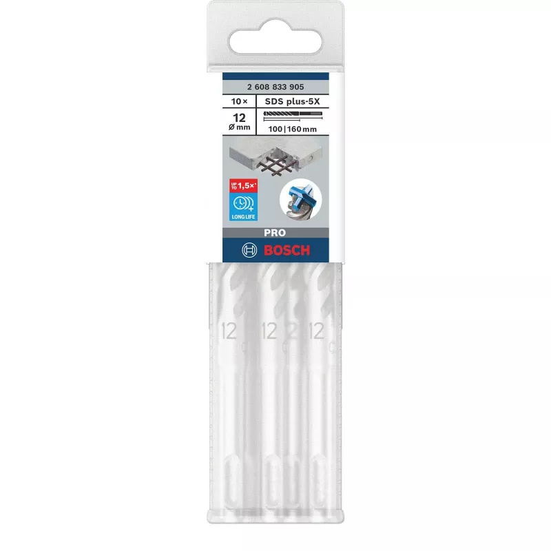 Punta per trapano a percussione BOSCH 2608833905 PRO SDS Plus-5X 12x100x160 mm