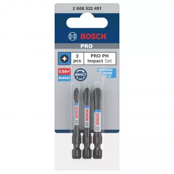Set punte Bosch 2608522491 Phillips PH2, 3 pezzi, 25 mm, gambo esagonale 1/4