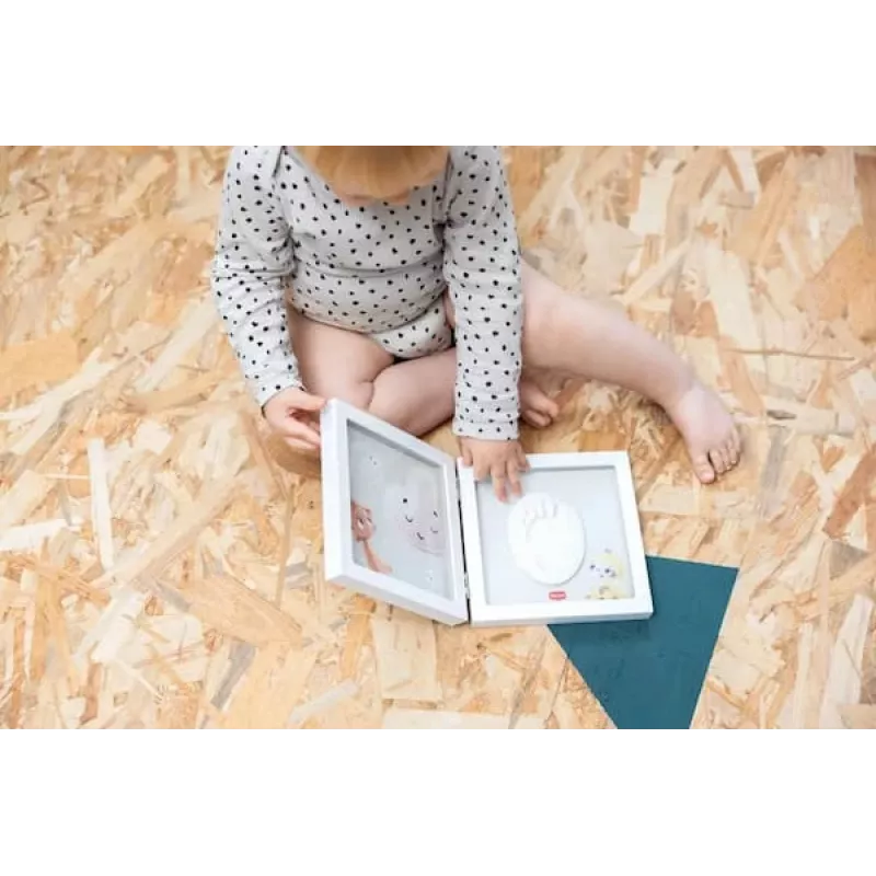 Tiny Love Set ricordo semplice con cornice per impronte mani o piedi del bambino, bianco
