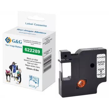 G&G cartuccia nastro per etichettatrice in poliestere, trasparente con stampa nera, 12 mm x 5,5 m, per Dymo D1 RL-D-Po-622289-BK/CL-12MM*5.5M