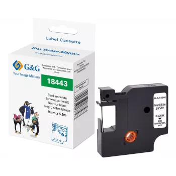 G&G nastro per etichettatrice in vinile bianco 9 mm x 5,5 m stampa nera (RL-D-Vi-18443-BK/WT-9MM*5.5M)