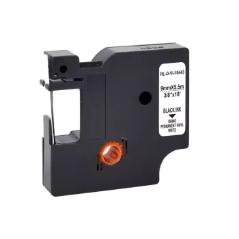 G&G nastro per etichettatrice in vinile bianco 9 mm x 5,5 m stampa nera (RL-D-Vi-18443-BK/WT-9MM*5.5M)