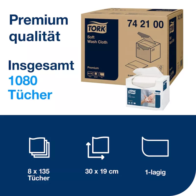 Tork Premium Soft panni lavaggio 1 velo bianco, 1080 panni (742100)