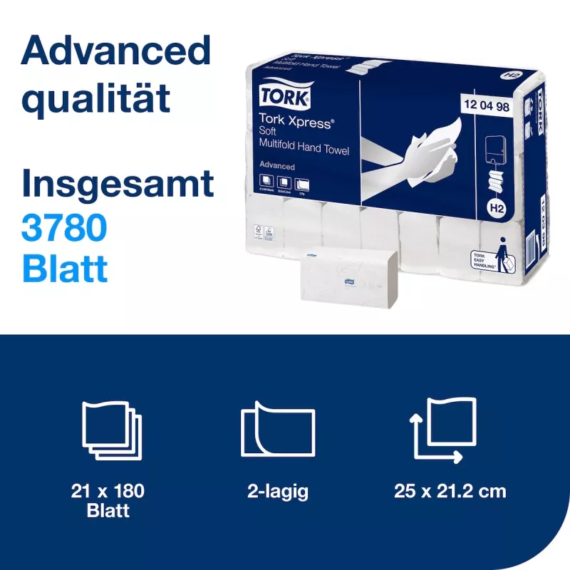 TORK Xpress Soft H2 Advanced Asciugamani interfold 2 veli in carta, bianchi, 3780 fogli (120498)