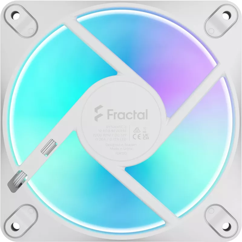 Fractal Design Dynamic 3-12 Reverse RGB White ventola per case, 120mm, PWM, ARGB, Reverse Blade FD-F-DR3-1205