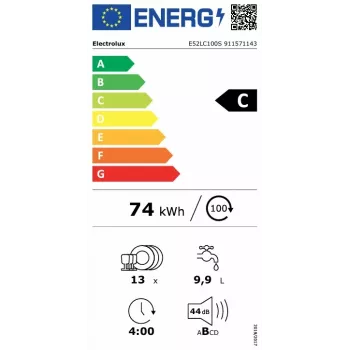 Electrolux E52LC100S lavastoviglie completamente incassabile, 60 cm, 13 coperti, AirDry, motore inverter, classe di efficienza energetica D