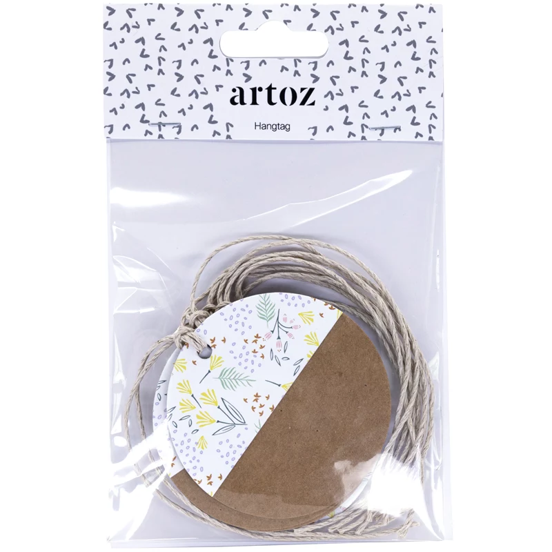 Artoz etichette regalo in carta marrone bianco set Hangtag Kraft rotondo 6,5 cm 6 pz. (144500-255)