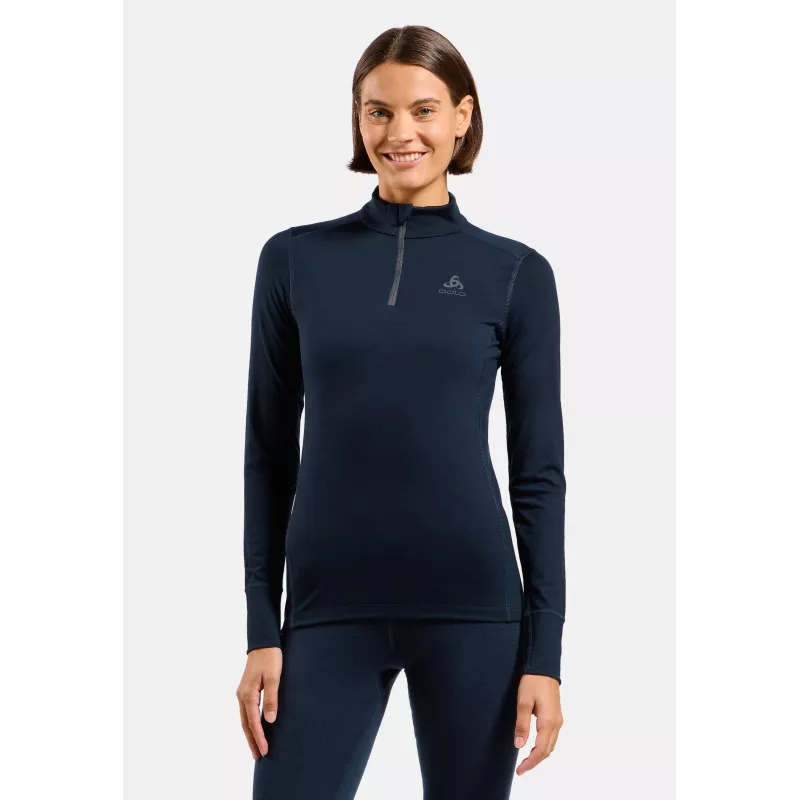 Odlo donna Merino 200 BL top dolcevita manica lunga half zip base layer - Dark Sapphire, taglia M