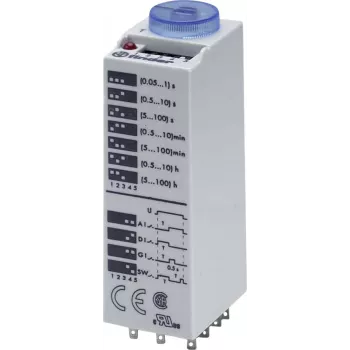 Finder Relè temporizzatore multifunzione 85.03.0.024.0000, 24V AC/DC, 3 CO, 16 funzioni, guida DIN