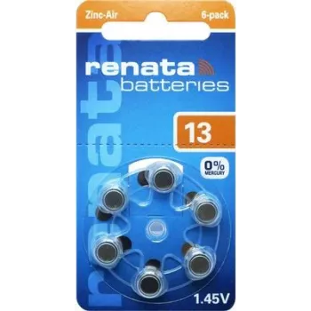 Renata ZA13.DP6 0HG Batteria per apparecchi acustici zinco-aria PR48, 1,4 V, 305 mAh, confezione da 6