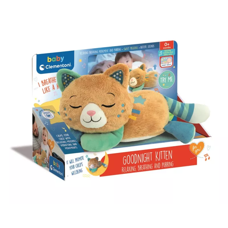 Clementoni Purring Cat Morpheus Peluche - Giocattolo sensoriale interattivo per neonati, grigio e bianco, da 6 mesi