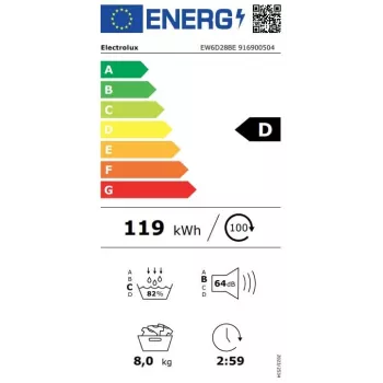 Electrolux EW6D28BE Asciugatrice a pompa di calore 8kg, classe energetica A+++, bianco