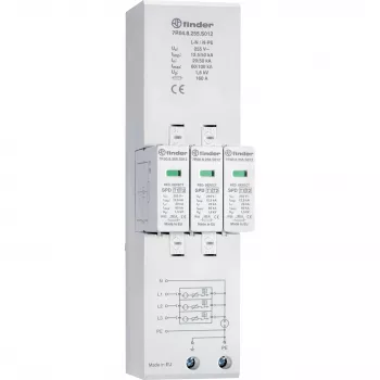 Finder 7P.04.8.255.S012 scaricatore di sovratensioni combinato Tipo 1+2 per reti a 3 fasi TN-S e TT, a 4 poli, 255 V AC
