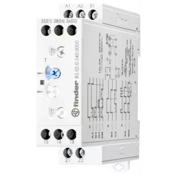 Finder 83.02.0.240.0003 Relè temporizzatore multifunzione, 8 funzioni, 24-240V AC/DC, 2 scambi