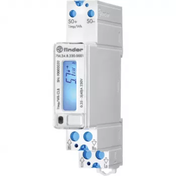 Finder 7M.24.8.230.0001 Contatore di energia digitale monofase, 230 V AC, 5(40) A, classe 1, LCD, uscita a impulsi S0, guida DIN, 1 modulo, non conforme MID