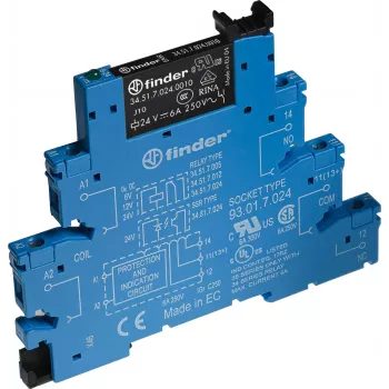 Finder modulo relè di interfaccia 38.51.7.024.5050, bobina 24 V DC, 1 contatto CO, 6 A, morsetti a vite, guida DIN