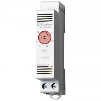 Finder termostato per quadro elettrico 7T.81.0.000.2402, 1 contatto NC, 250 V AC, 10 A, 0-60 °C, guida DIN