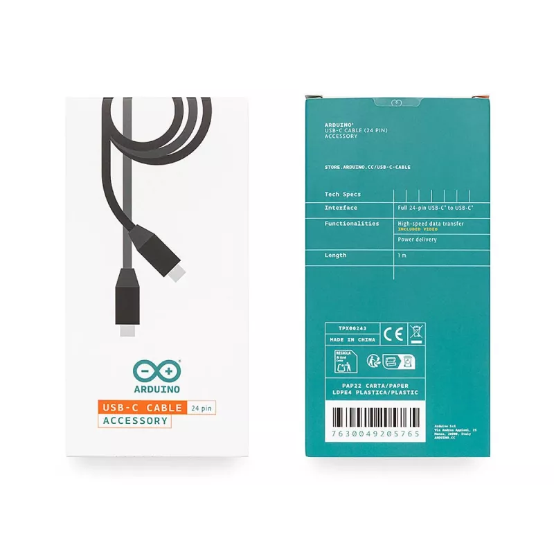 Arduino cavo USB-C USB 3.2 Gen1 connettore maschio USB-C a connettore maschio USB-C 1 m nero TPX00243